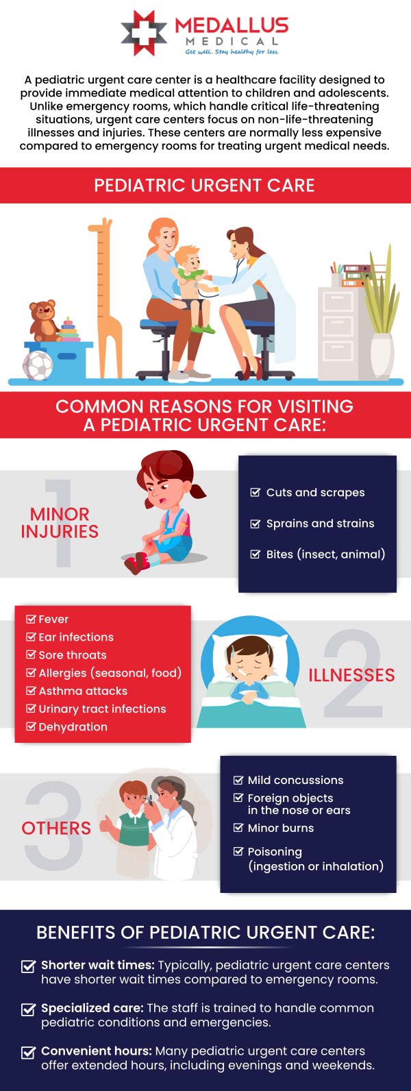 Medallus Urgent Care, provides compassionate and timely pediatric care for children of all ages. Our clinics are equipped with child-friendly facilities and staffed by experienced professionals specializing in pediatric medicine. Whether your child needs treatment for an acute illness, minor injury, or routine check-up, Medallus Urgent Care ensures comprehensive and gentle medical attention to keep your little ones healthy. For more information please contact us or see our business hours online. We have convenient locations to serve you in Jamestown, ND, Fargo, ND, and Mandan, ND. Medallus Urgent Care, provides compassionate and timely pediatric care for children of all ages. Our clinics are equipped with child-friendly facilities and staffed by experienced professionals specializing in pediatric medicine. Whether your child needs treatment for an acute illness, minor injury, or routine check-up, Medallus Urgent Care ensures comprehensive and gentle medical attention to keep your little ones healthy. For more information please contact us or see our business hours online. We have convenient locations to serve you in Jamestown, ND, Fargo, ND, and Mandan, ND.